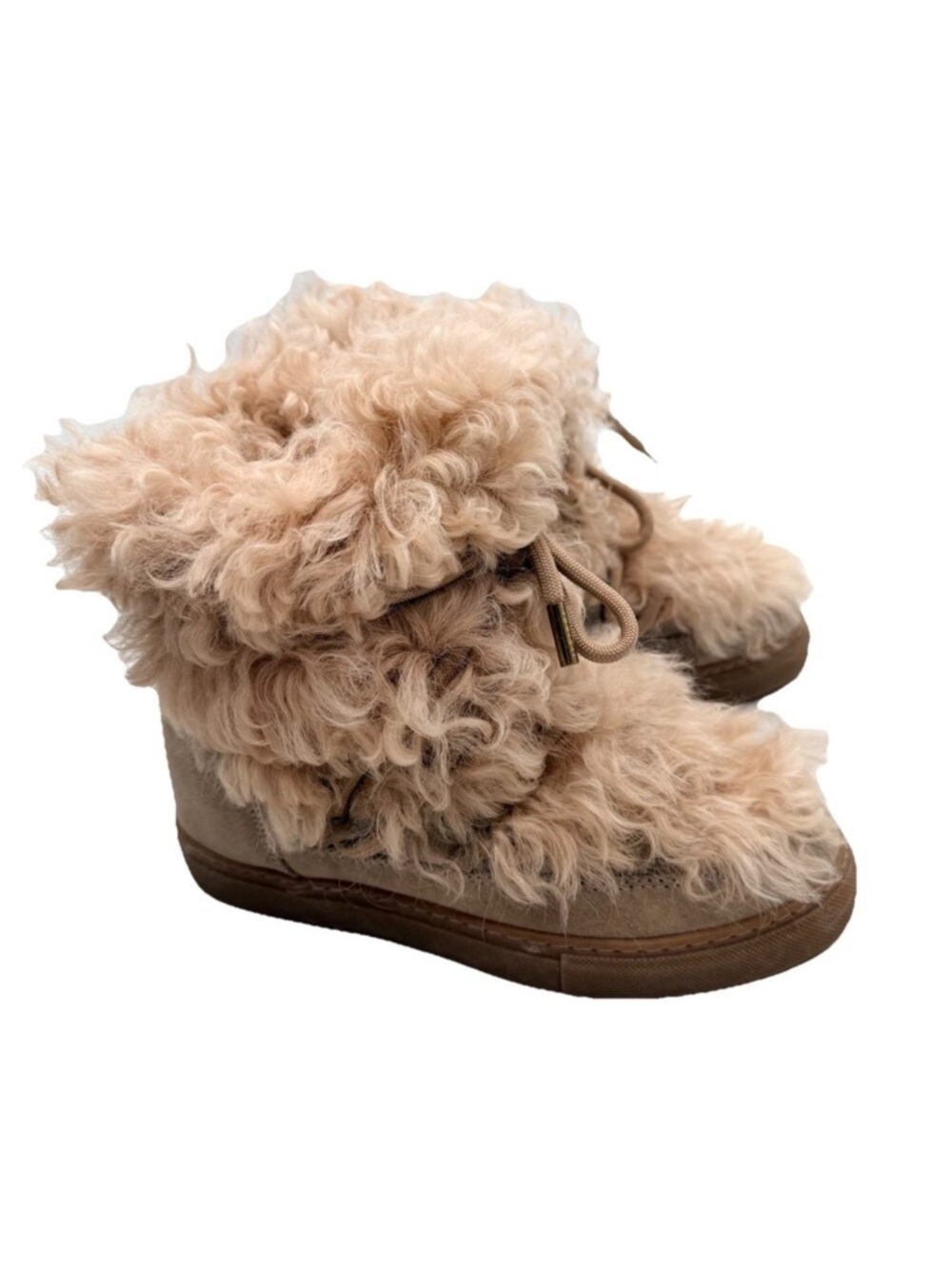 INUIKII Long Curly Rock Shearling & Leather Lace-Up Boots Womens EU 39